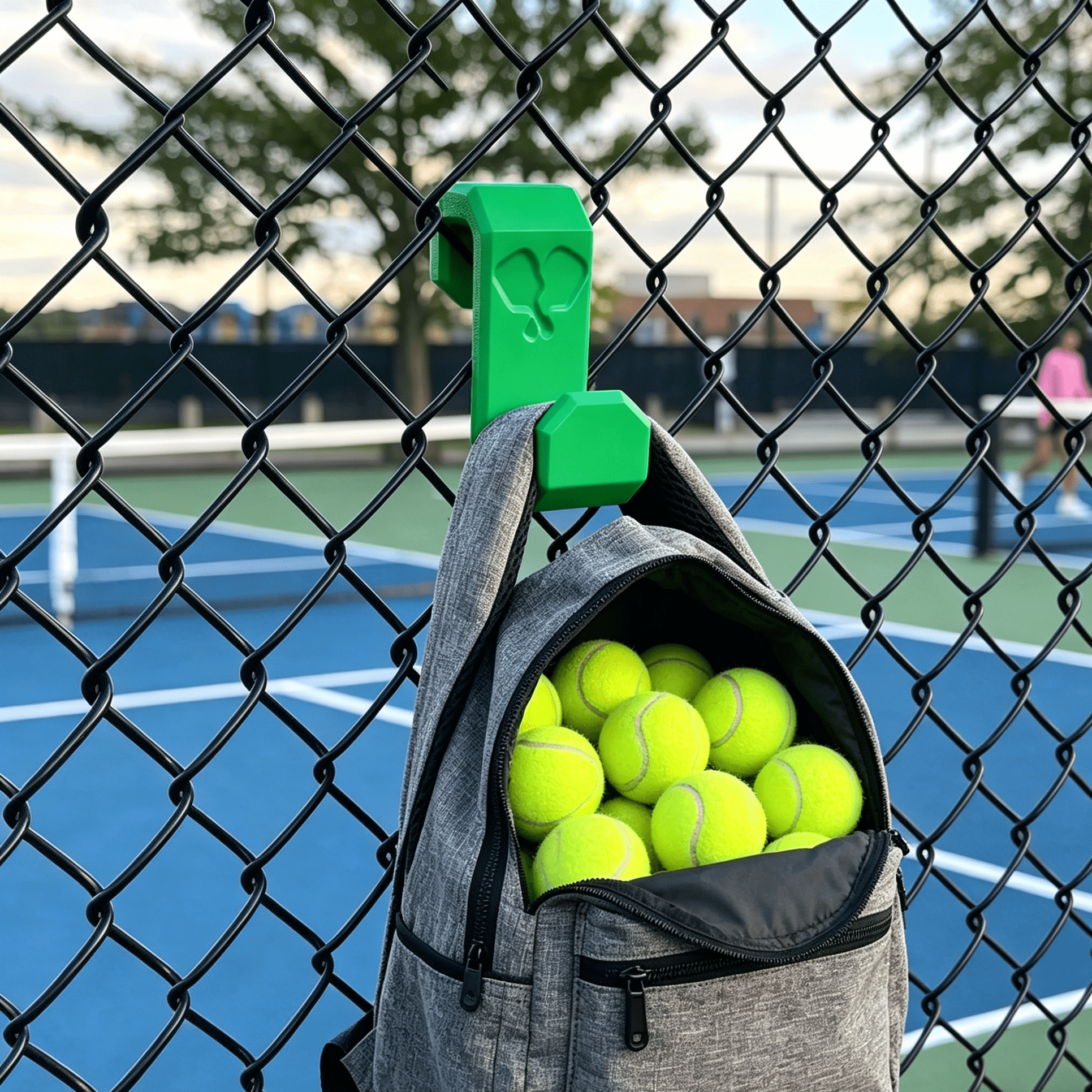 Sports Equipment Outdoor Storage - Multi-Functional No-Drill Backpack Hook, Green Tennis